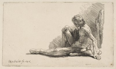 Studio dal nudo: uomo seduto a terra, con una gamba estesa, 1646 da Rembrandt van Rijn