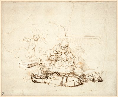 La Sacra Famiglia dormiente, con angeli, 1645 da Rembrandt van Rijn