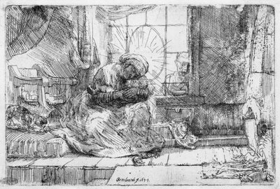 La Sacra Famiglia con un gatto da Rembrandt van Rijn