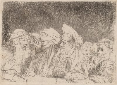 I farisei che dibattono (frammento dalla stampa dei cento fiorini) da Rembrandt van Rijn