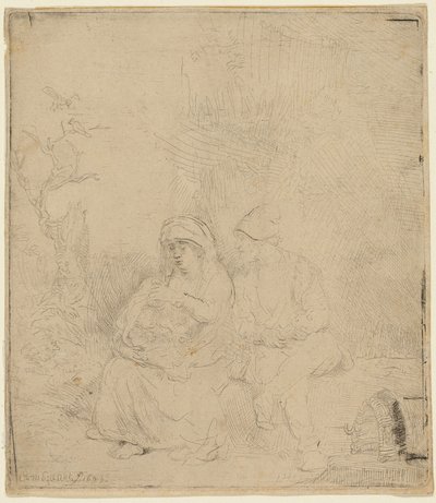 Il riposo durante la fuga in Egitto: Leggermente inciso da Rembrandt van Rijn