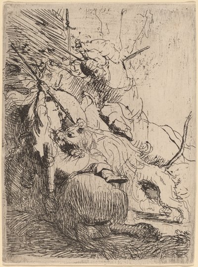 La piccola caccia al leone (con un leone) da Rembrandt van Rijn