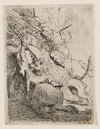 La piccola caccia al leone (con un solo leone) da Rembrandt van Rijn