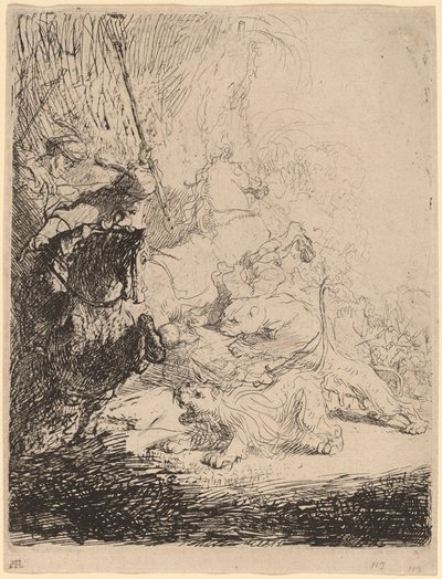 La piccola caccia al leone (con due leoni) da Rembrandt van Rijn