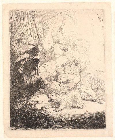 La piccola caccia al leone (con due leoni) da Rembrandt van Rijn