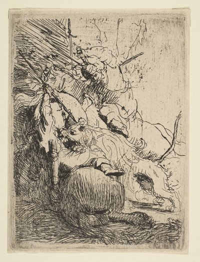 La piccola caccia al leone con un leone, ca. 1629 da Rembrandt van Rijn