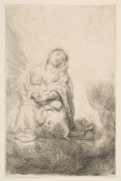 La Vergine e il Bambino tra le nuvole, 1641 da Rembrandt van Rijn