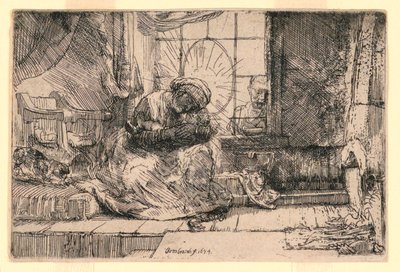 La Vergine e il Bambino con il Gatto e Giuseppe alla Finestra da Rembrandt van Rijn
