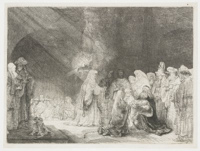 La presentazione al tempio: stampa oblungo da Rembrandt van Rijn