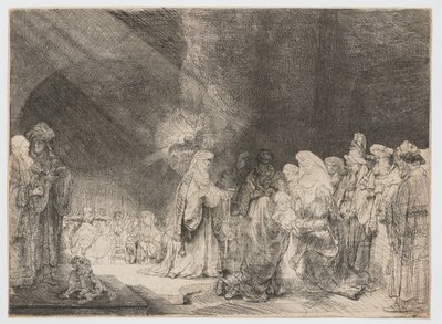 La presentazione al tempio: stampa oblungo da Rembrandt van Rijn
