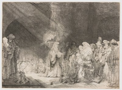 La presentazione al tempio: stampa oblungo da Rembrandt van Rijn