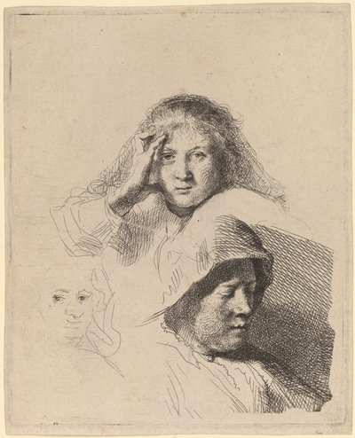 Tre teste di donne, una leggermente incisa da Rembrandt van Rijn