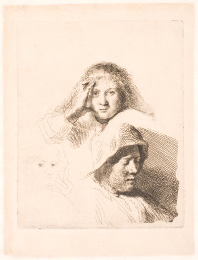 Tre Teste di Donne, una Leggermente Incisa da Rembrandt van Rijn