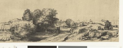 Veduta del Diemerdijk con un lattaio e cottage da Rembrandt van Rijn
