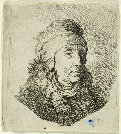 Donna con un alto copricapo avvolto intorno al mento: busto da Rembrandt van Rijn