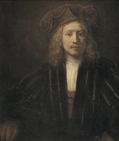 Giovane uomo con cappello ornato di perle da Rembrandt van Rijn
