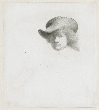 Autoritratto con cappello floscio e mantello decorato da Rembrandt van Rijn