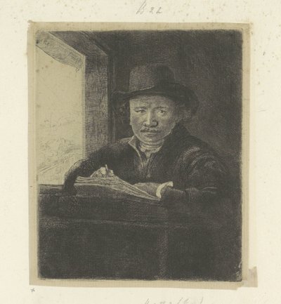 Autoritratto, disegnando a una finestra da Rembrandt van Rijn