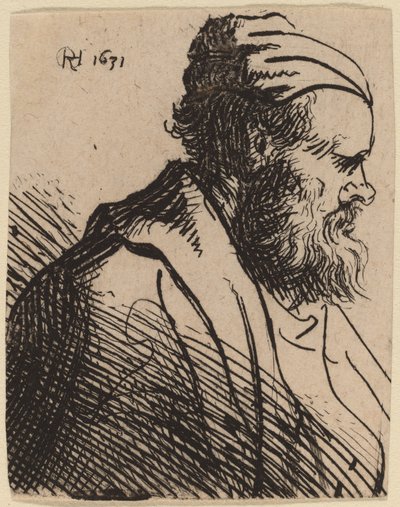 Uomo dal naso schiacciato con un berretto da Rembrandt van Rijn and Studio of Rembrandt