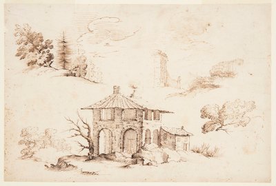 Schizzi di alberi e una casa da Remigio Cantagallina