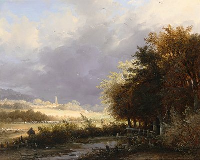 Figure su una strada di campagna, un temporale in arrivo da Remigius Adrianus Haanen