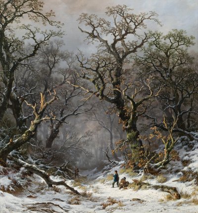 Cacciatori nella foresta in inverno da Remigius Adrianus Haanen