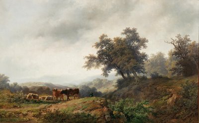 Paesaggio aperto con mucche e mandriano da Remigius Adrianus Haanen