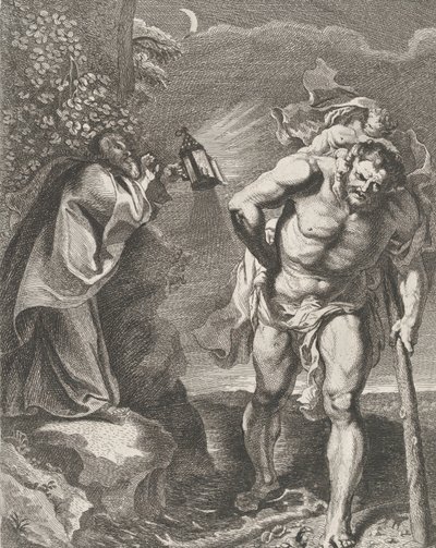 San Cristoforo che Porta il Bambino Gesù Attraverso un Ruscello, un Altro Uomo che Tiene..., ca. 1636-80 da Remoldus Eynhoudts
