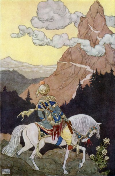 La montagna del terrore e del pericolo (litografia a colori) da René Bull