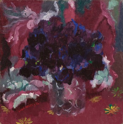 Viole del pensiero blu in un bicchiere da René Fontayne