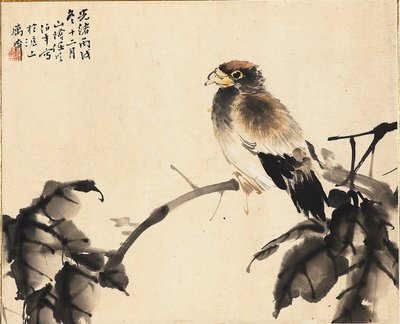 Uccello su un ramo, 1886 da Ren Yi