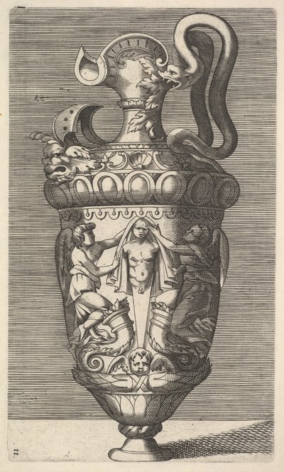 Vaso con due figure alate che drappeggiano un termine, XVII secolo da Rene Boyvin