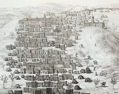 Veduta della città di Timbuctù, Mali, incisione da Viaggi attraverso l