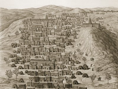 Veduta di parte della città di Timbuktu da una collina, illustrazione dal Journal dun Voyage a Tombouctou et a Jenne, 1830 da Rene Caillie