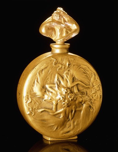 Figurine di rosace su una bottiglia di profumo da Rene Jules Lalique