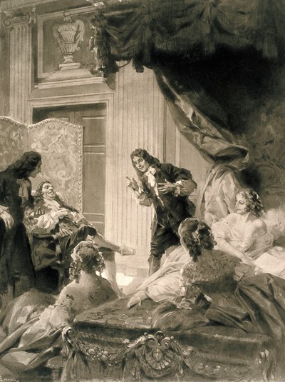 Scena della commedia "Il malato immaginario" di Jean Baptiste Poquelin detto MOLIERE (1622-1673), fine XIX - inizio XX secolo da Rene Lelong
