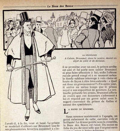 Rappresentazione di George Bryan Brummel (1778 - 1840), il re dei dandy, in esilio a Calais. Illustrazione di René Vincent. XIX secolo. da Rene Vincent