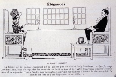 Rappresentazione di George Bryan Brummel conosciuto come il Beau Brummel (1778 - 1840), il Re dei Dandy. Illustrazione di René Vincent. XIX secolo da Rene Vincent