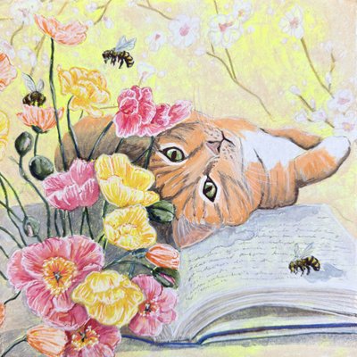 Un gatto tra i papaveri da Renee Machan Cottagecore Artist