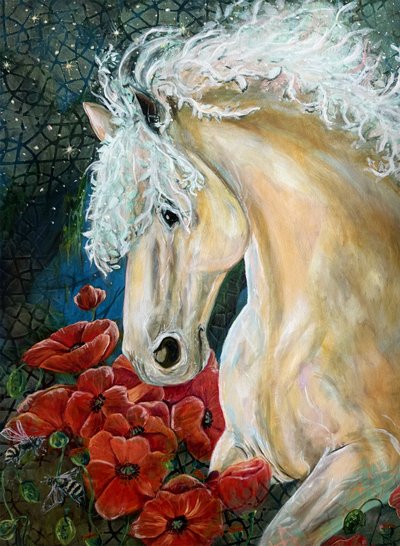 Cavallo da sogno e papaveri da Renee Machan Cottagecore Artist