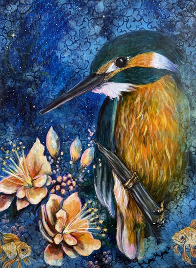 La fioritura mistica del martin pescatore da Renee Machan Cottagecore Artist
