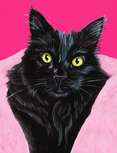 Ritratto vivace di un gatto nero da Renee Machan Cottagecore Artist