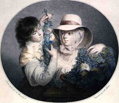 Contadini con frutta e fiori, inciso da J.B. Michel, pub. da John & Josiah Boydell da Rev. Matthew William (after) Peters