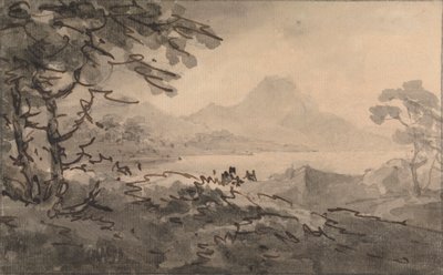 Un lago con montagne all