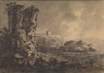Paesaggio classico con rovina a sinistra, due figure a destra da Rev. William Gilpin