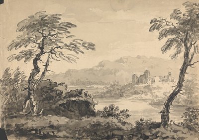Paesaggio con due alberi e castello da Rev. William Gilpin