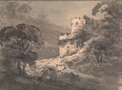 Paesaggio con un castello in rovina a destra da Rev. William Gilpin