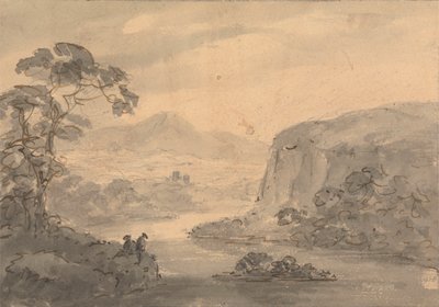 Paesaggio montuoso con due figure che guardano un lago da Rev. William Gilpin