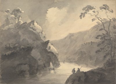 Paesaggio montuoso con fiume tortuoso e castello da Rev. William Gilpin