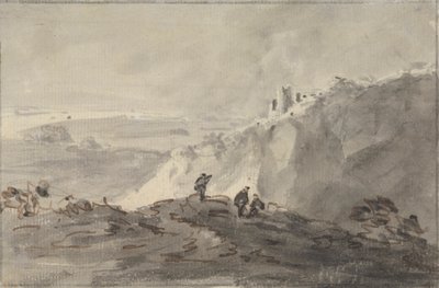Tre figure in un paesaggio collinare con rovine, oltre da Rev. William Gilpin